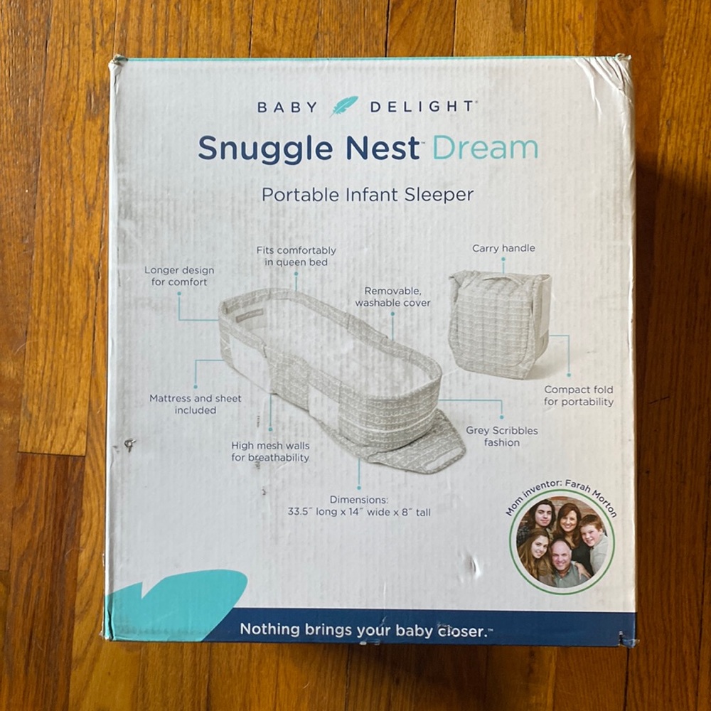 Baby snuggle nest portable infant sleeper mesh sides safe for sleep